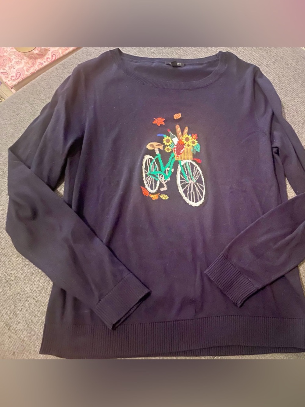Navy Embroidered Bicycle Sweater - Women's Long Sleeve